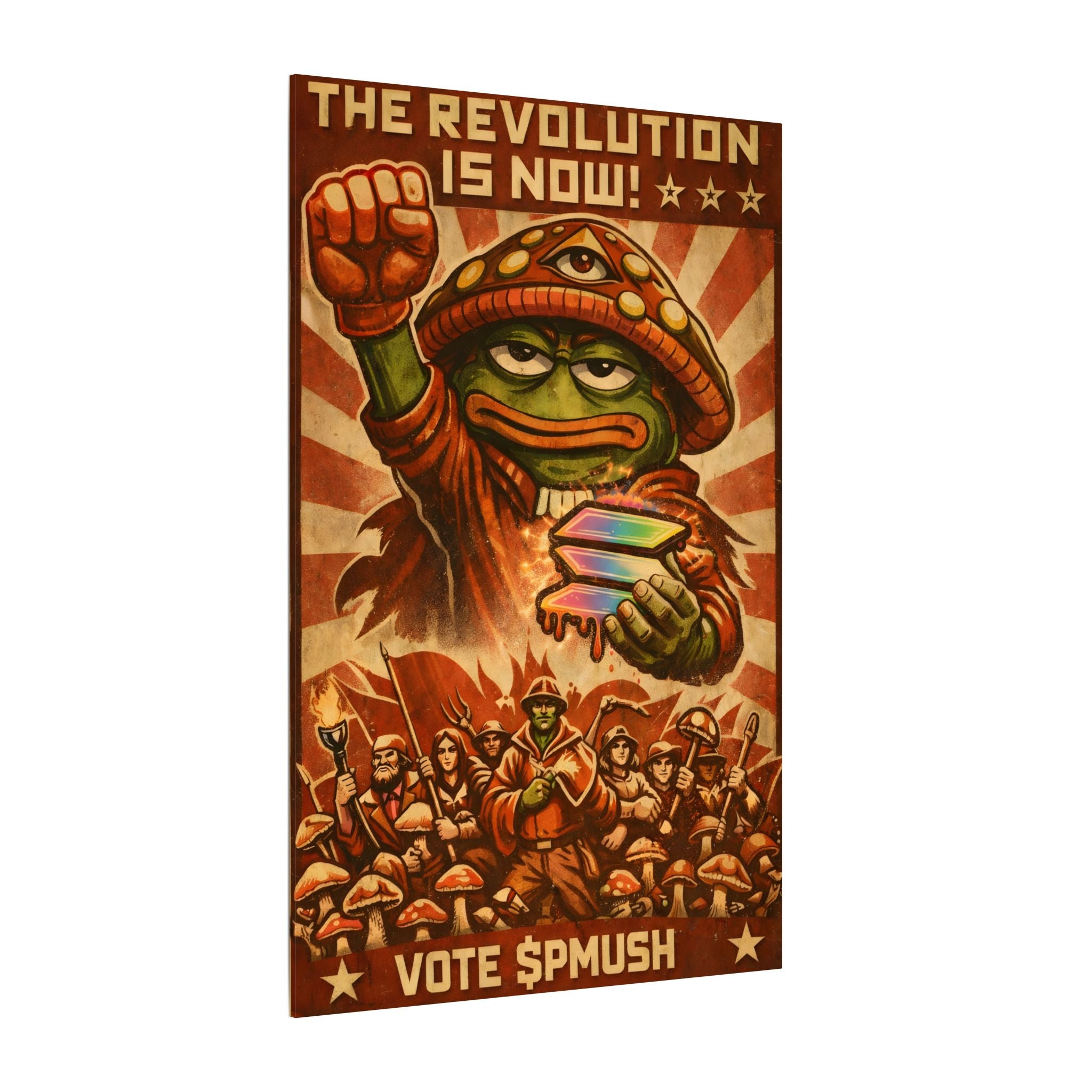 The revolution is now Pepe mushroom, Stretched, 0.75" (Multi-Size)