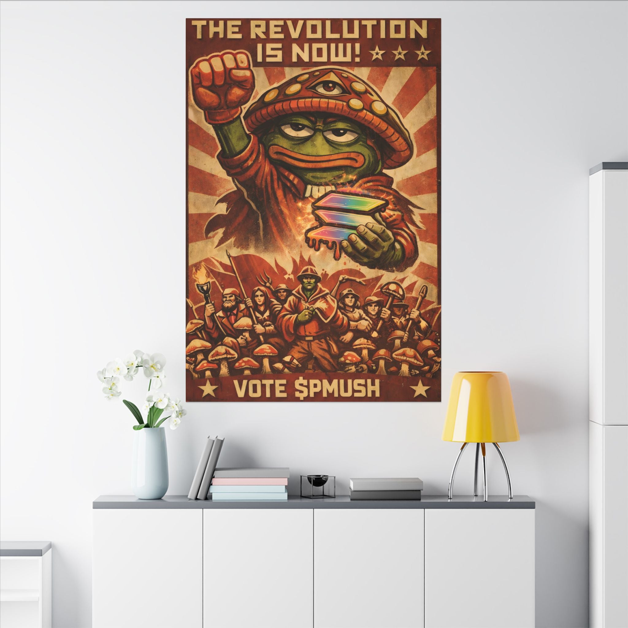 The revolution is now Pepe mushroom, Stretched, 0.75" (Multi-Size)